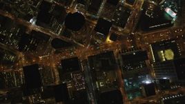 5K aerial stock footage High altitude bird's eye view of Market Street, Downtown San Francisco, California, night Aerial Stock Footage | DCSF06_080