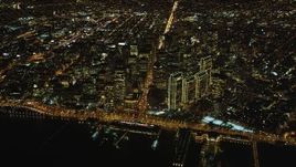 5K aerial stock footage High altitude view of Ferry Building, Market Street, The Embarcadero, Downtown San Francisco, California, night Aerial Stock Footage | DCSF06_082