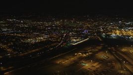 5K aerial stock footage Approach Interstate 880 and Downtown Oakland, California, night Aerial Stock Footage | DCSF06_090