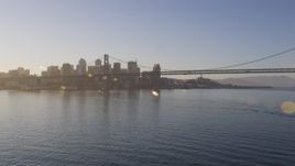 5K aerial stock footage Low altitude approach to the Bay Bridge, Downtown skyline, San Francisco, California, sunset Aerial Stock Footage | DCSF07_001