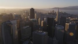 5K aerial stock footage Fly over downtown and approach 555 California Street, Downtown San Francisco, California, sunset Aerial Stock Footage | DCSF07_004