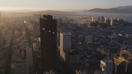 5K aerial stock footage Fly past 555 California Street toward Nob Hill high-rises, Downtown San Francisco, California, sunset Aerial Stock Footage | DCSF07_005