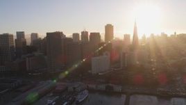 5K aerial stock footage Reverse view of the Financial District skyline, San Francisco, California, sunset Aerial Stock Footage | DCSF07_010