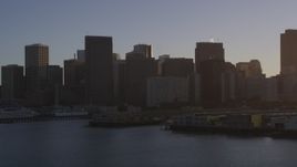 5K aerial stock footage Flyby the downtown skyline, seen from piers on the bay, Downtown San Francisco, California, sunset Aerial Stock Footage | DCSF07_015