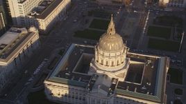 5K aerial stock footage Flying by San Francisco City Hall and McAllister Street, Civic Center, San Francisco, California, sunset Aerial Stock Footage | DCSF07_022