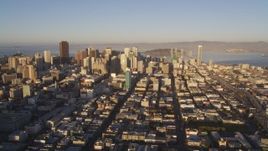 5K aerial stock footage Downtown skyscrapers, and I-80 in South of Market, San Francisco, California, sunset Aerial Stock Footage | DCSF07_023