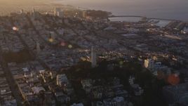 5K aerial stock footage Orbit of Coit Tower, North Beach, San Francisco, California, sunset Aerial Stock Footage | DCSF07_028
