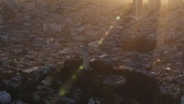 5K aerial stock footage Orbit Coit Tower, tilt to reveal downtown skyline, Downtown San Francisco, California, sunset Aerial Stock Footage | DCSF07_029