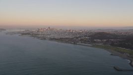5K Aerial Video Approach Downtown San Francisco from Golden Gate Bridge, California, sunset Aerial Stock Footage | DCSF07_054