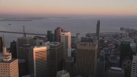5K Aerial Video Fly over downtown to approach One Rincon Hill, San Francisco, California, twilight Aerial Stock Footage | DCSF07_060
