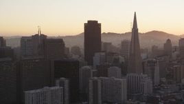 5K Aerial Video Flyby skyscrapers and Transamerica Pyramid, Downtown San Francisco, California, sunset Aerial Stock Footage | DCSF07_065