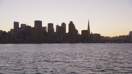 5K Aerial Video Low altitude approach to Ferry Building and Downtown San Francisco skyline, California, twilight Aerial Stock Footage | DCSF07_072