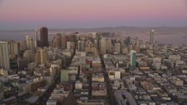 5K Aerial Video Financial District and Market Street, Downtown San Francisco, California, twilight Aerial Stock Footage | DCSF07_077