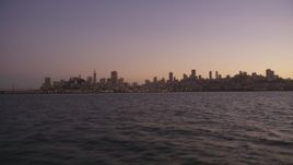 5K Aerial Video Low altitude approach to skyline of San Francisco, California, twilight Aerial Stock Footage | DCSF07_085