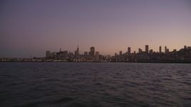 5K Aerial Video Fisherman's Wharf and downtown skyline, San Francisco, California, twilight Aerial Stock Footage | DCSF07_086