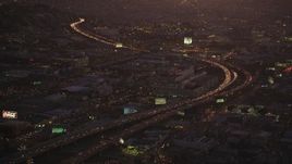 5K Aerial Video Heavy traffic on Interstate 80 by SFPD and County Jail, South of Market, San Francisco, California, twilight Aerial Stock Footage | DCSF07_089