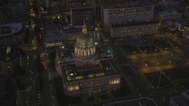 5K Aerial Video Orbit San Francisco City Hall in Civic Center, San Francisco, California, night Aerial Stock Footage | DCSF07_090