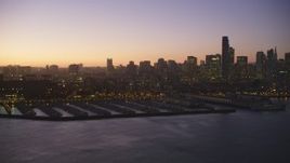 5K Aerial Video Financial District skyline and South Beach Harbor, South of Market, San Francisco, California, twilight Aerial Stock Footage | DCSF07_096