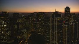 5K Aerial Video Flyby skyscrapers to reveal Market Street in Downtown San Francisco, California, twilight Aerial Stock Footage | DCSF07_107