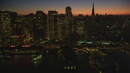 5K Aerial Video Passing by Downtown San Francisco and Transamerica Pyramid, California, twilight Aerial Stock Footage | DCSF07_113