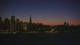 5K Aerial Video Reverse view of the skyline of Downtown San Francisco, California, night Aerial Stock Footage | DCSF07_117