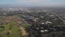 5K Aerial Video Approaching Google office buildings and Googleplex, Mountain View, California Aerial Stock Footage | DCSF08_019