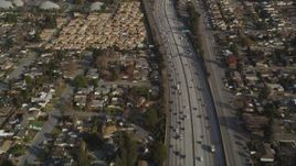 5K Aerial Video Reverse view of light traffic on Interstate 280, San Jose, California Aerial Stock Footage | DCSF09_011