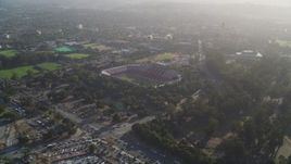 5K Aerial Video Reverse view of Stanford Stadium, pan across campus of Stanford University, Stanford, California Aerial Stock Footage | DCSF09_019