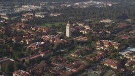 5K Aerial Video Flyby and approach Hoover Tower at Stanford University, Stanford, California Aerial Stock Footage | DCSF09_020