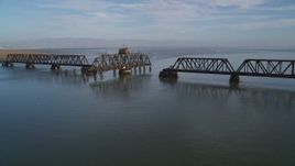 5K Aerial Video Flyby Dumbarton Rail Bridge spanning the San Francisco Bay, California Aerial Stock Footage | DCSF09_027