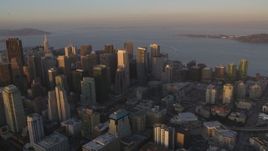 5K Aerial Video Flying by skyscrapers in Downtown San Francisco, California, twilight Aerial Stock Footage | DCSF10_002