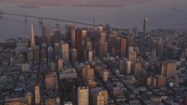 5K Aerial Video Fly away from Downtown San Francisco, California, twilight, seen from the west side of the city Aerial Stock Footage | DCSF10_016
