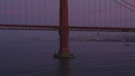 5K Aerial Video Flyby the base of a tower of the Golden Gate Bridge, San Francisco, California, twilight Aerial Stock Footage | DCSF10_040
