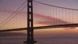 5K Aerial Video A tower and light traffic on the Golden Gate Bridge, San Francisco, California, twilight Aerial Stock Footage | DCSF10_046