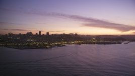 5K Aerial Video of A view of Downtown San Francisco skyline and Fisherman's Wharf, California, twilight Aerial Stock Footage | DCSF10_057