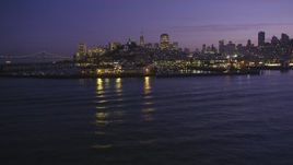 5K Aerial Video Approach Pier 39 from the San Francisco Bay, San Francisco, California, night Aerial Stock Footage | DCSF10_058
