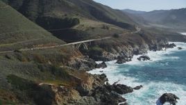 5K Aerial Video Flying by a bridge spanning a gorge, Highway 1, Carmel, California Aerial Stock Footage | DCSF11_018