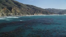 5K Aerial Video Fly over ocean kelp near steep coastal cliffs, Big Sur, California Aerial Stock Footage | DCSF11_027