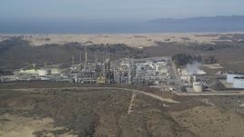 5K aerial stock footage of approaching Phillips 66 Company Santa Maria Refinery, Arroyo Grande, California Aerial Stock Footage | DFKSF02_017