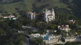 5K aerial stock footage of orbiting the Neptune Pool, west side of iconic Hearst Castle, San Simeon, California Aerial Stock Footage | DFKSF03_068