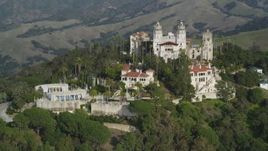 5K aerial stock footage of flying away from Hearst Castle, San Simeon, California Aerial Stock Footage | DFKSF03_069