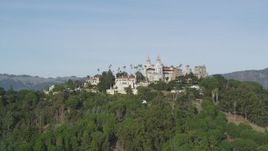 5K aerial stock footage of lying away from iconic Hearst Castle, San Simeon, California Aerial Stock Footage | DFKSF03_070