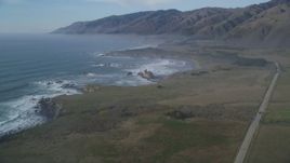 5K aerial stock footage approach the coastline from over Highway 1, San Simeon, California Aerial Stock Footage | DFKSF03_075