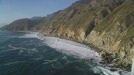 5K aerial stock footage of flying low around coastal cliffs, Big Sur, California Aerial Stock Footage | DFKSF03_126