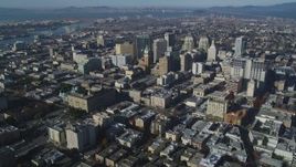 5K aerial stock footage pan across city buildings in Downtown Oakland, California Aerial Stock Footage | DFKSF05_003