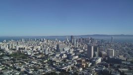 5K aerial stock footage of flying by skyscrapers to Market Street, Civic Center, Downtown San Francisco, California Aerial Stock Footage | DFKSF05_014