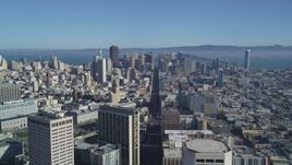 5K aerial stock footage of following Market Street to approach skyscrapers in Downtown San Francisco, California Aerial Stock Footage | DFKSF05_016