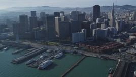 5K aerial stock footage of the Ferry Building and skyscrapers in Downtown San Francisco, California Aerial Stock Footage | DFKSF05_020