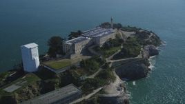 5K aerial stock footage of a reverse view of the historic landmark, Alcatraz, in San Francisco, California Aerial Stock Footage | DFKSF05_026