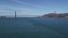 5K aerial stock footage fly over the bay to approach the famous Golden Gate Bridge, San Francisco, California Aerial Stock Footage | DFKSF05_033